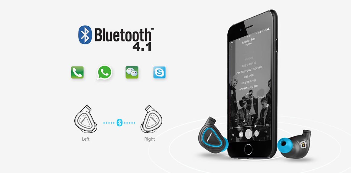 Bluetooth sluchátek je ve verzi 4.1 zajistí skvělou výdrž, čisté telefonní hovory a dosah až 10 m.